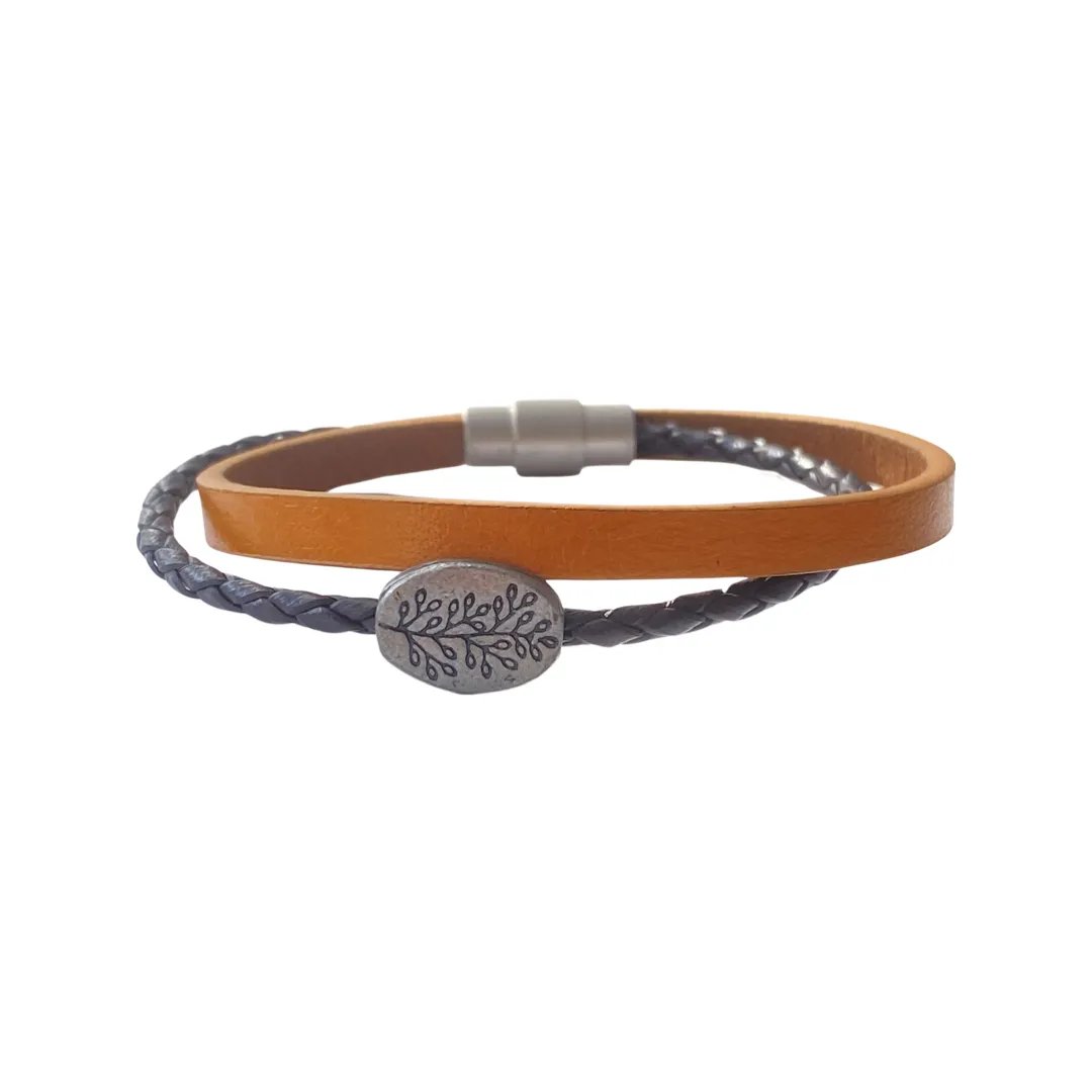Vine Branch Charm Leather Bracelet