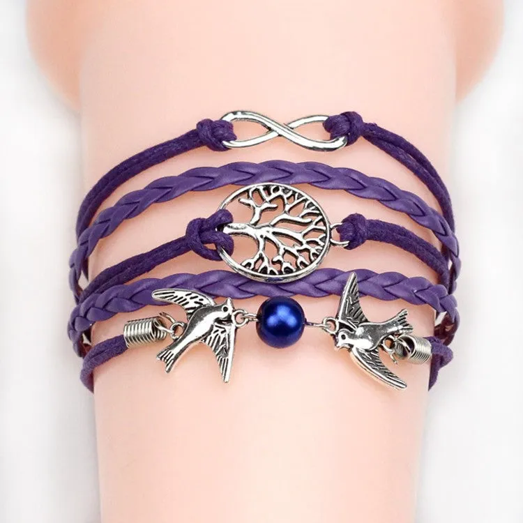 Vintage Anchor Love Bracelets & Bangles Owl Swallow Rudder Men Jewelry Leather Pulseras Women Vintage Set Charm Fashion
