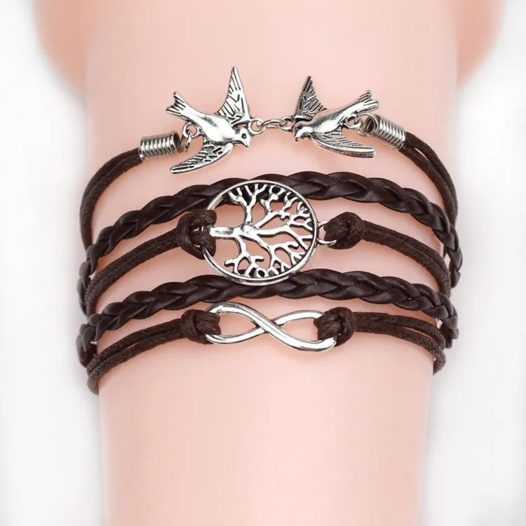 Vintage Anchor Love Bracelets & Bangles Owl Swallow Rudder Men Jewelry Leather Pulseras Women Vintage Set Charm Fashion