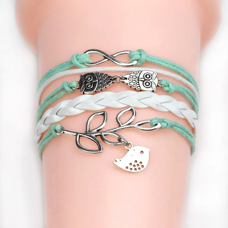 Vintage Anchor Love Bracelets & Bangles Owl Swallow Rudder Men Jewelry Leather Pulseras Women Vintage Set Charm Fashion