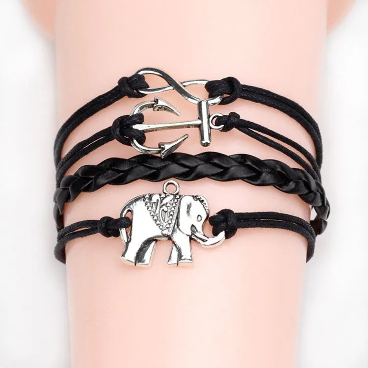 Vintage Anchor Love Bracelets & Bangles Owl Swallow Rudder Men Jewelry Leather Pulseras Women Vintage Set Charm Fashion