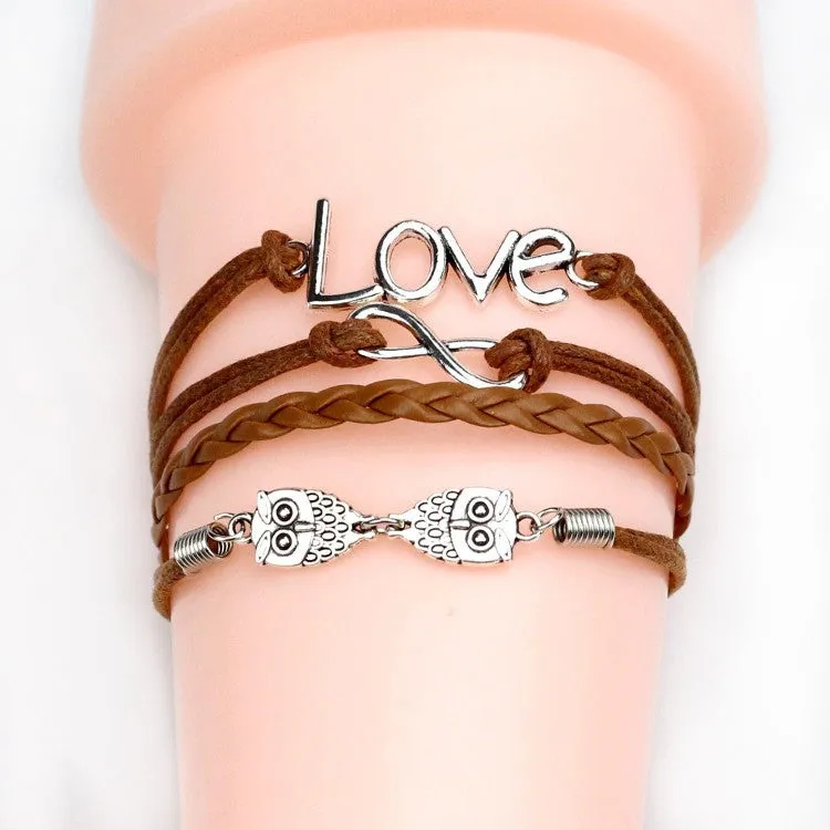 Vintage Anchor Love Bracelets & Bangles Owl Swallow Rudder Men Jewelry Leather Pulseras Women Vintage Set Charm Fashion
