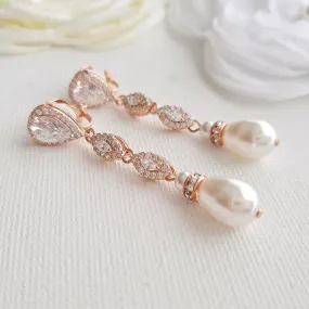 Wedding Clip On Earrings in Rose Gold-Abby