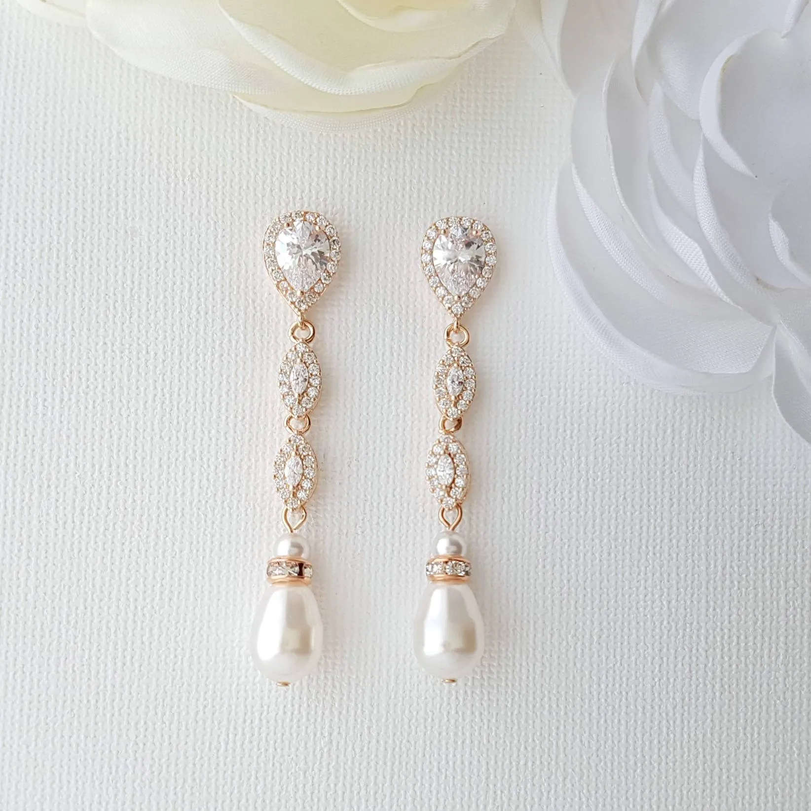Wedding Clip On Earrings in Rose Gold-Abby