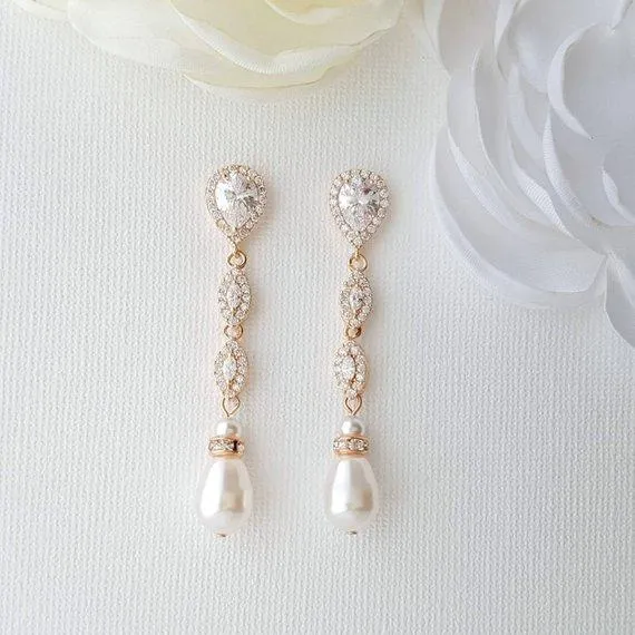 Wedding Clip On Earrings in Rose Gold-Abby
