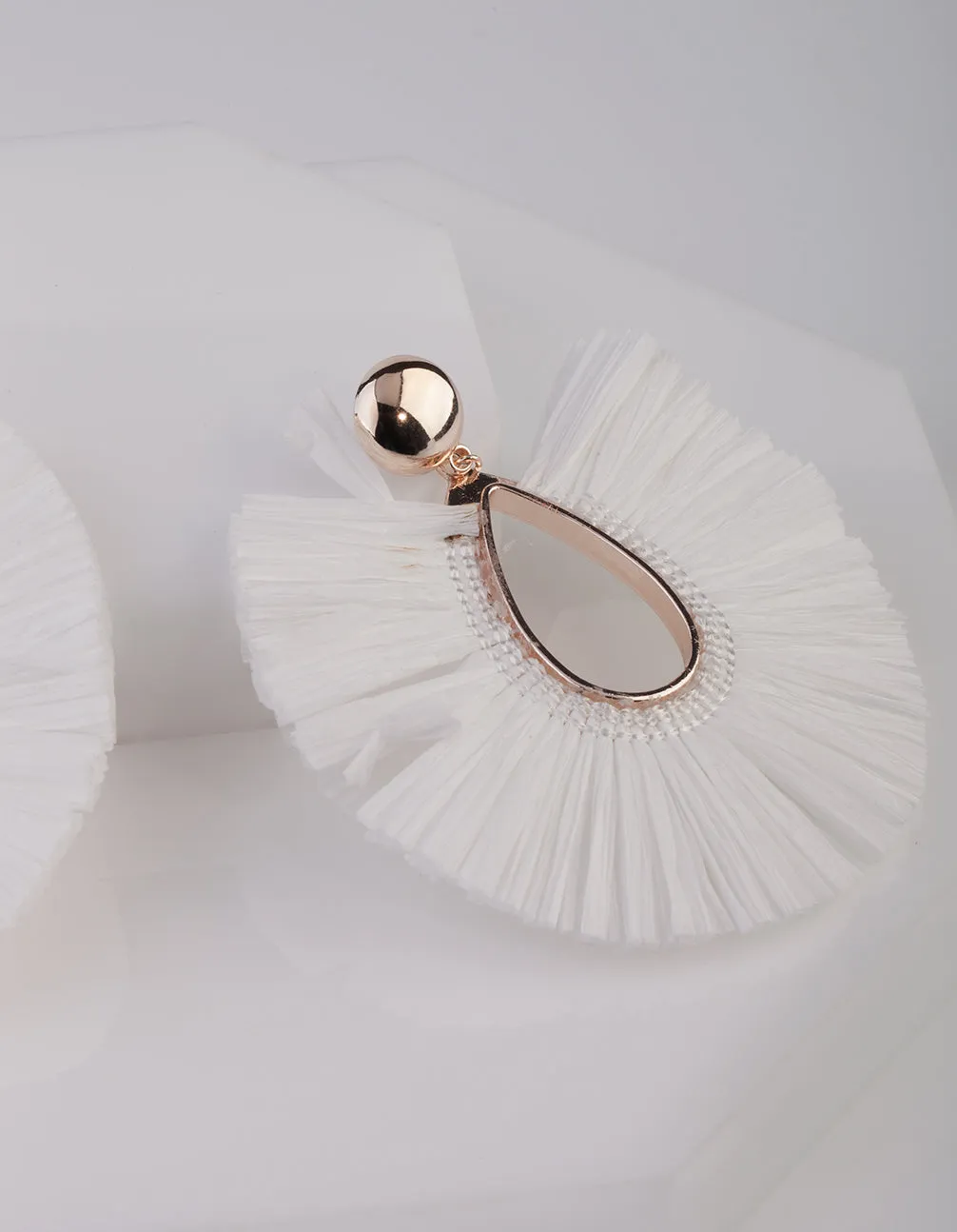 White Straw Tear Drop Earrings