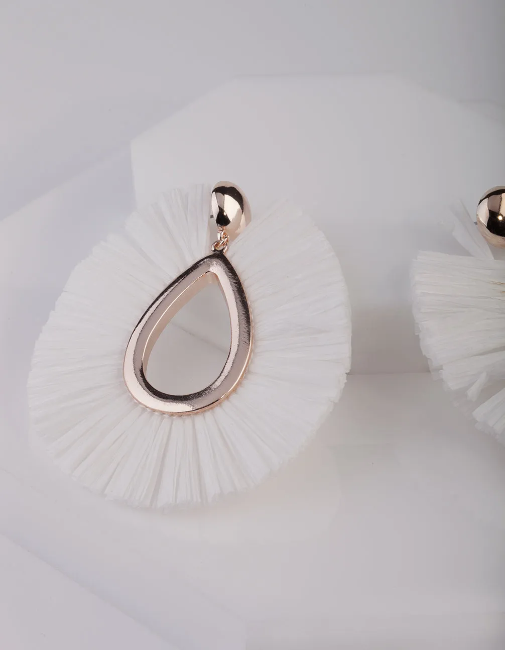 White Straw Tear Drop Earrings