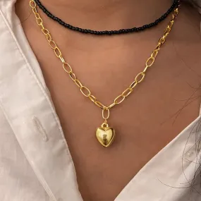 Wholesale Black Pearl Gold Love Pendant double layer stacked geometric alloy necklace with rice beads JDC-NE-F352
