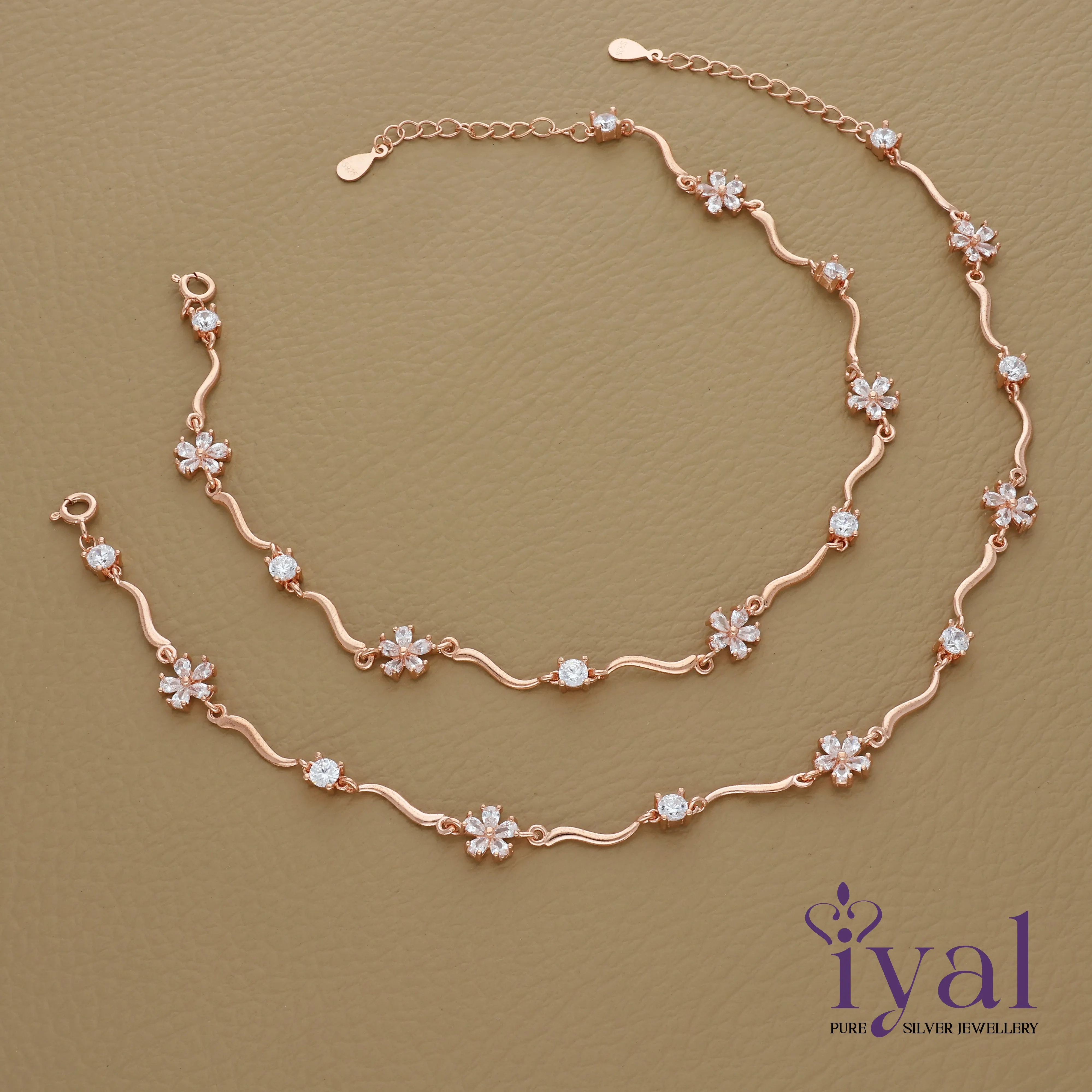 Winsome Flower Rose Gold Polish Silver Anklet
