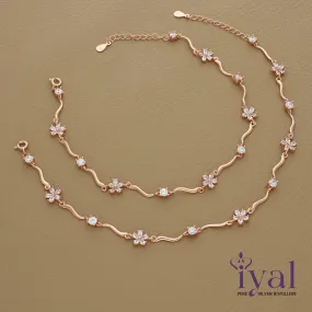 Winsome Flower Rose Gold Polish Silver Anklet